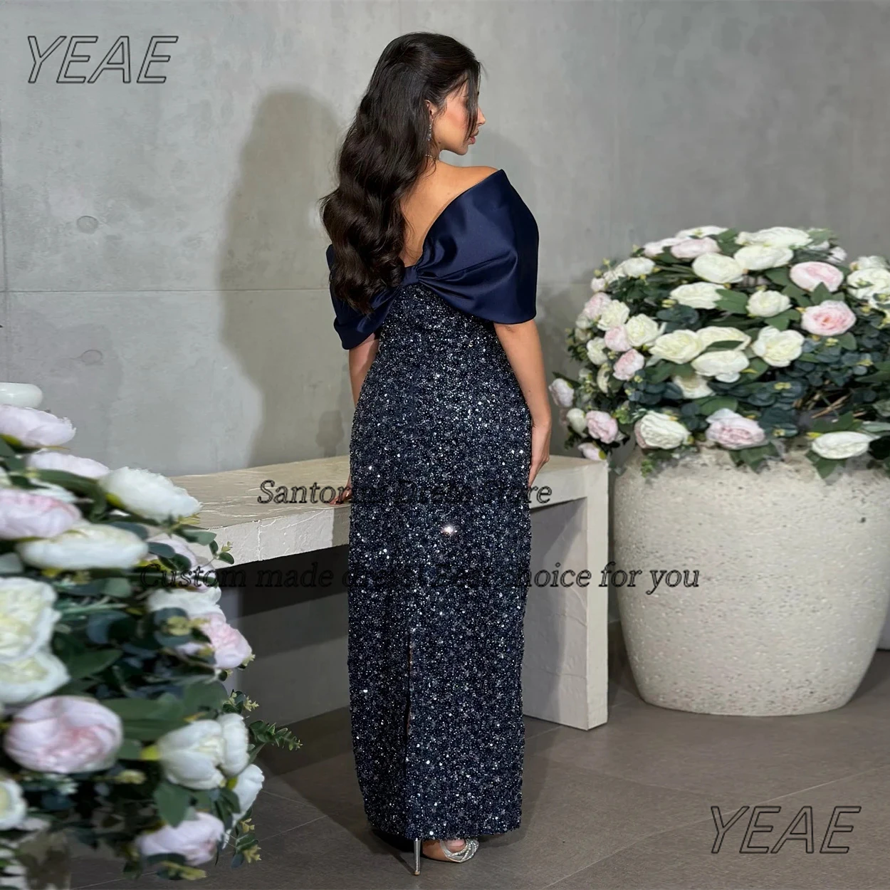 Santorini Customized Ankle Length Prom Dresses Off Shoulder Special Occasion Dress Sexy Back Slit Formal Party Evening Gowns