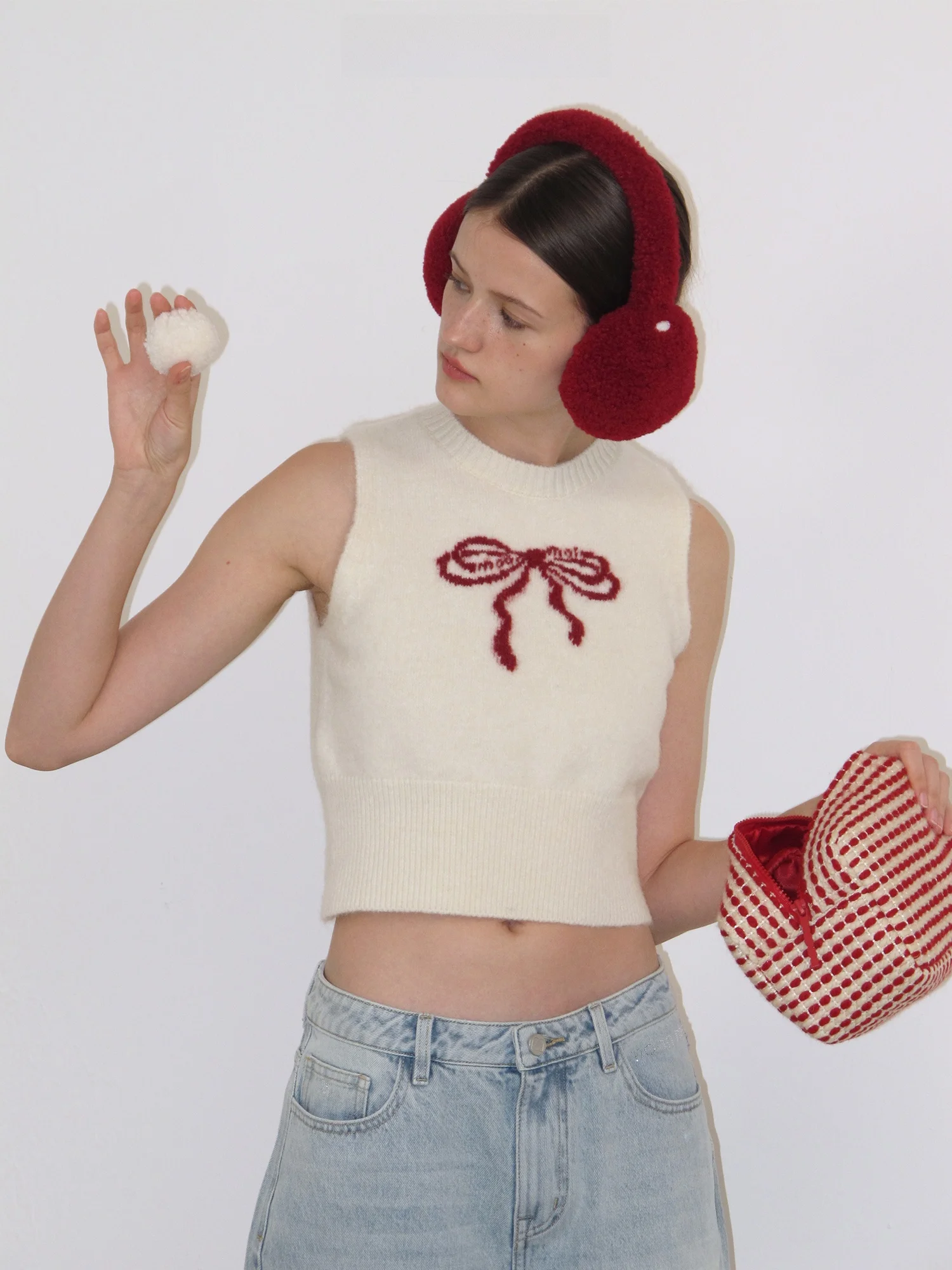 

Girls Knitted Wool Vest Knot Embroidery Modal Wool Knit Top Faionable Commute Sle Regular Length Color