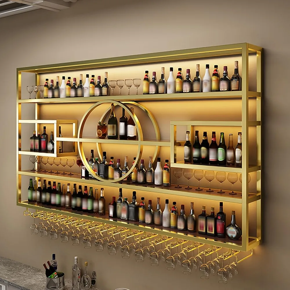 

"55"Wall Mounted Wine Rack - 4-Tier Industrial Display Shelf for 30 Bottles & Glasses"