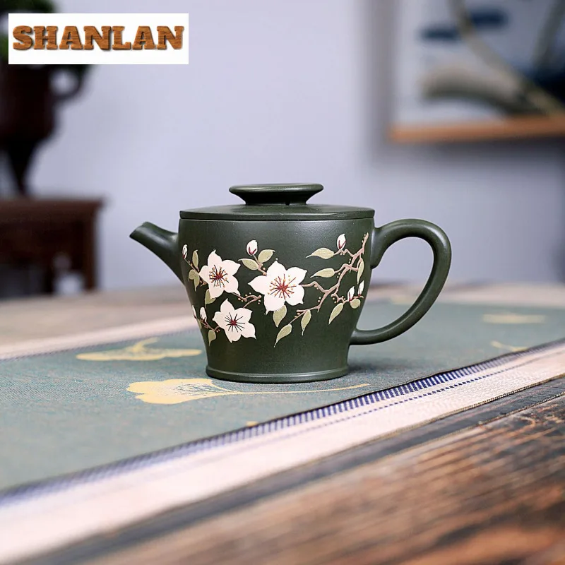

280ml Yixing Purple Clay Teapots Handmade Bauhinia Flower Large Caliber Pot Raw Ore Green Mud Kettle With Filter Zisha Tea Set
