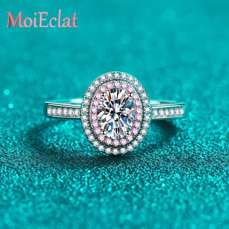 MoiEclat Store Platinum PT950 Pink 1ct Moissanite Sweet Heart Shaped Ring for Women, Wedding Rings Dainty Jewelry Design Gifts