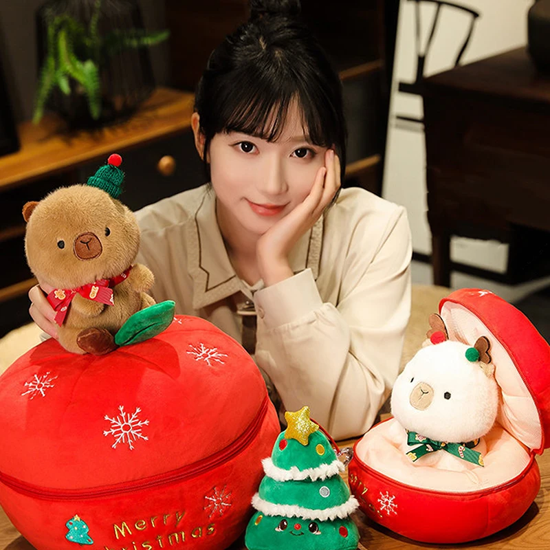 Plush Christmas Decoration Dolls Pillow Apples Capybara Stuffed Toy Gifts Home Decoration