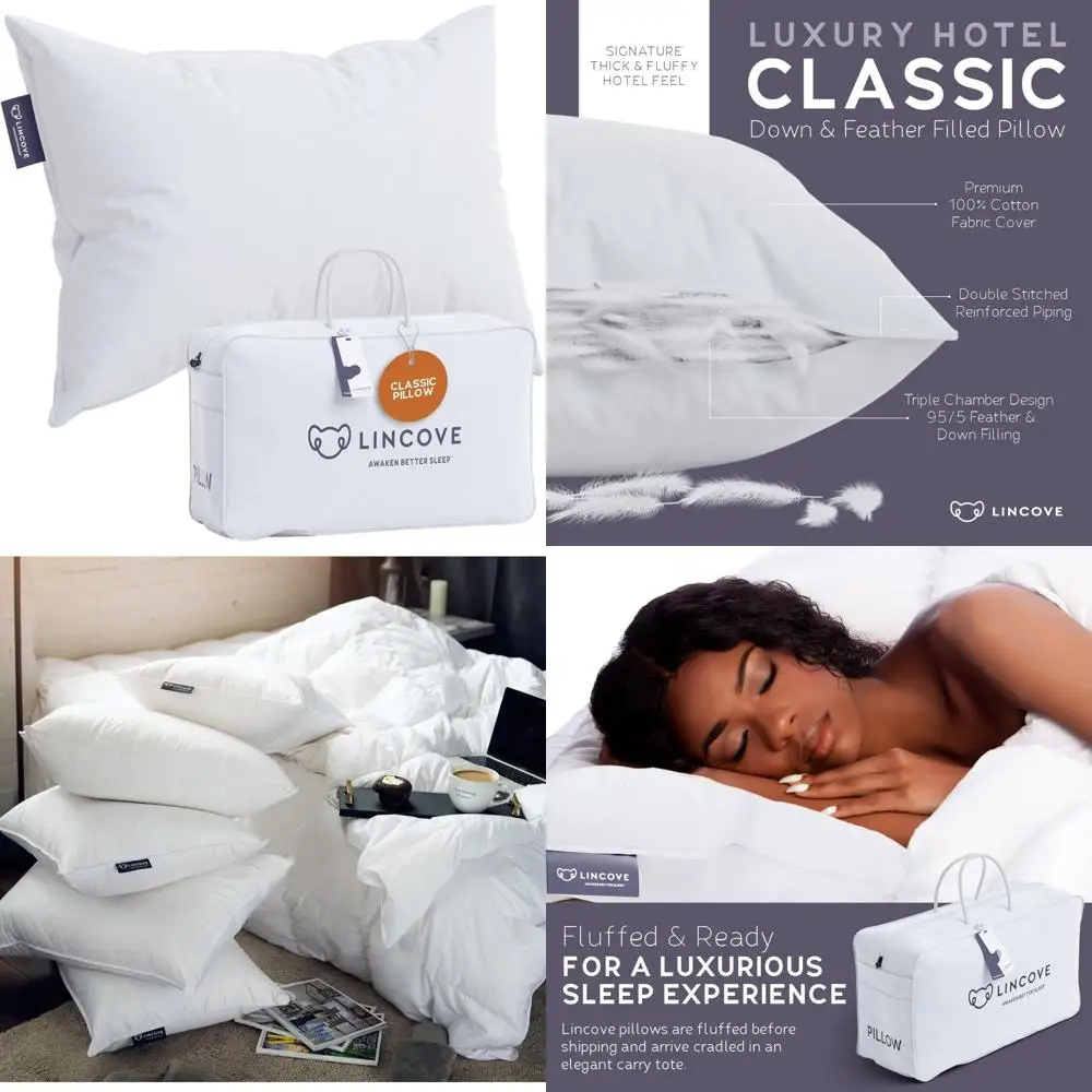 

Luxury Hypoallergenic Down and Feather Pillows for Neck and Back Pain Relief - Premium Plush Sleeping Pillows