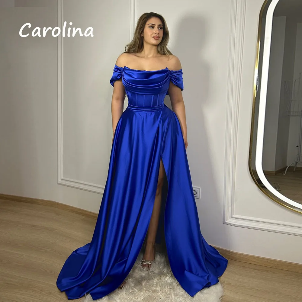 

Carolina Customized Royal Blue Satin Evening Dresses 2025 Off Shoulder A-Line Wedding Party Dress платье женское вечернее