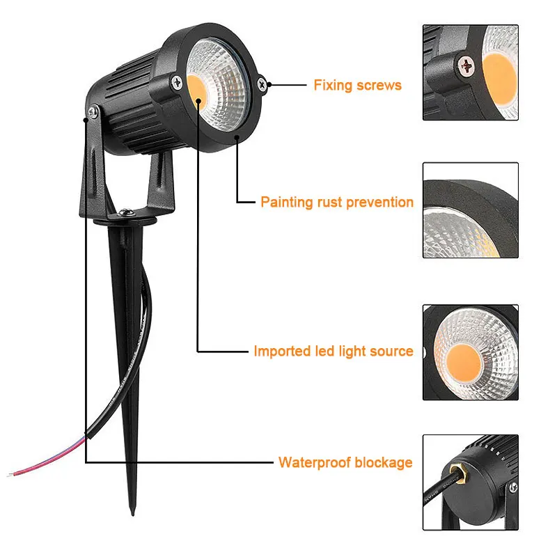 Lámpara LED COB para césped con punta, 7W, 10W, 15W, 5W, iluminación de jardín para exteriores, iluminación impermeable, focos Led para camino de