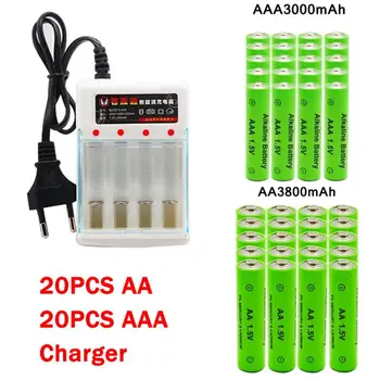 AA + AAA 충전식 알카라인 배터리, 손전등 장난감 시계 MP3 플레이어 교체, Ni-Mh 배터리, AA 1.5V, 3800mAh, 1.5V, AAA 3000mAh