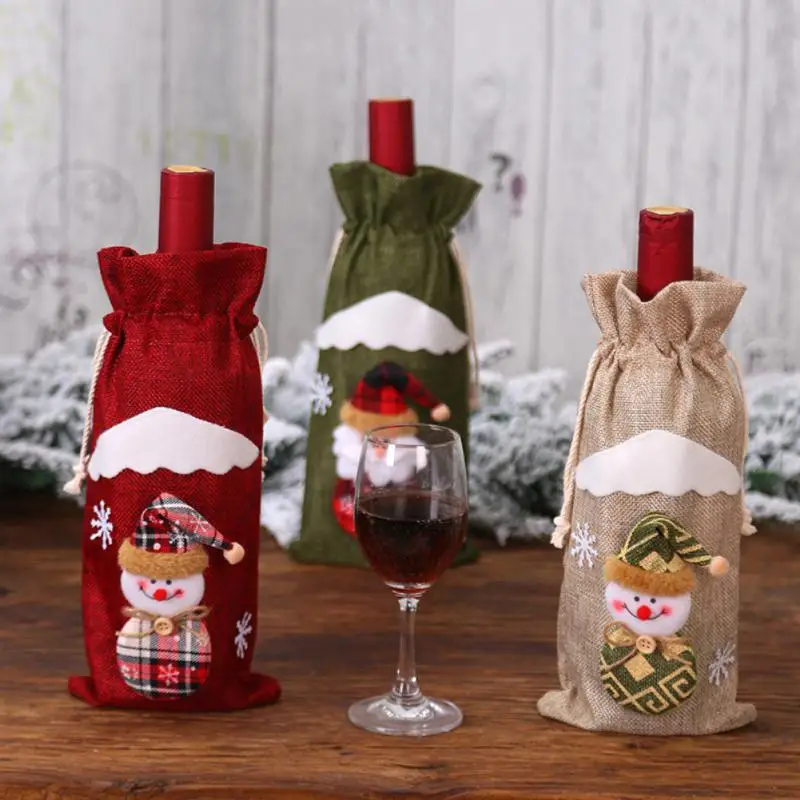 10~50PCS Christmas Bottle Covers Perfect Size Durable Cloth Cute Christmas Table Decorations Drawstring Bag Diy