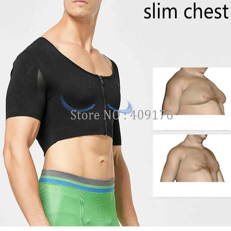 Men Body Shaper Gynecomastia Underwear Control Boobs Corset Zipper Slimming Chest Tops White Black