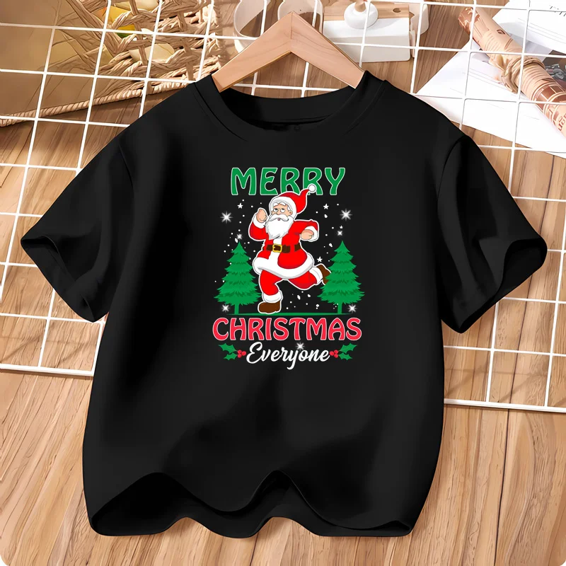 Weihnachtsmann-Tanz-T-Shirt, kurzärmeliges Cartoon-Shirt für Jungen, Weihnachtsfeier-Tops für Kinder