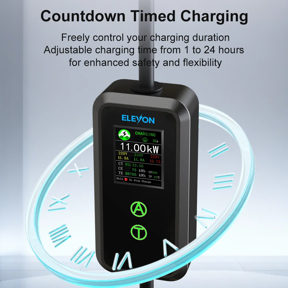 ELEVON Tragbares EV-Ladegerät Typ2 11 kW Elektrofahrzeug-Ladegerät 16A Dreiphasen-Ladestation für Elektrofahrzeuge 6A-16A Stromstärke – Detail 5