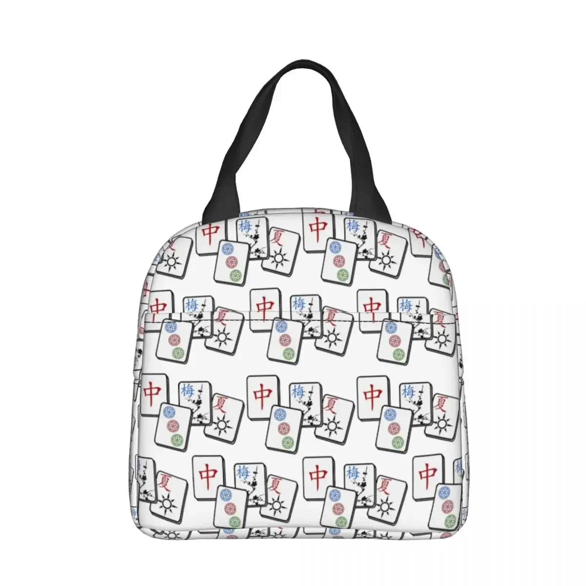 

White Mahjong Pattern Insulated Lunch Bags Large Mah Jong Reusable Thermal Bag Lunch Box Tote Beach Travel Bento Pouch