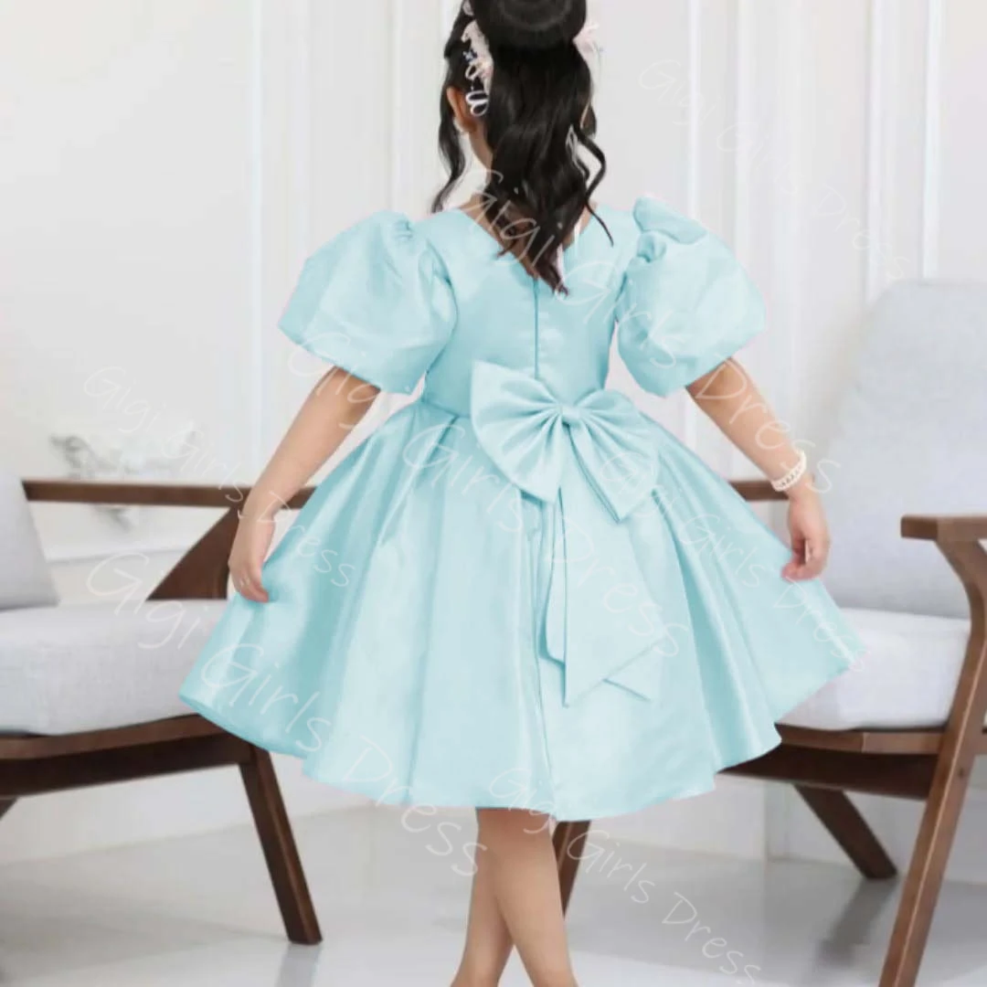 فستان بناتي وردي للحفلات بأكمام منتفخة بطول الركبة فستان فتاة الزهور لحفلات الزفاف 2-14 فستان الأميرة للأطفال مع فيونكة مخصصة #2