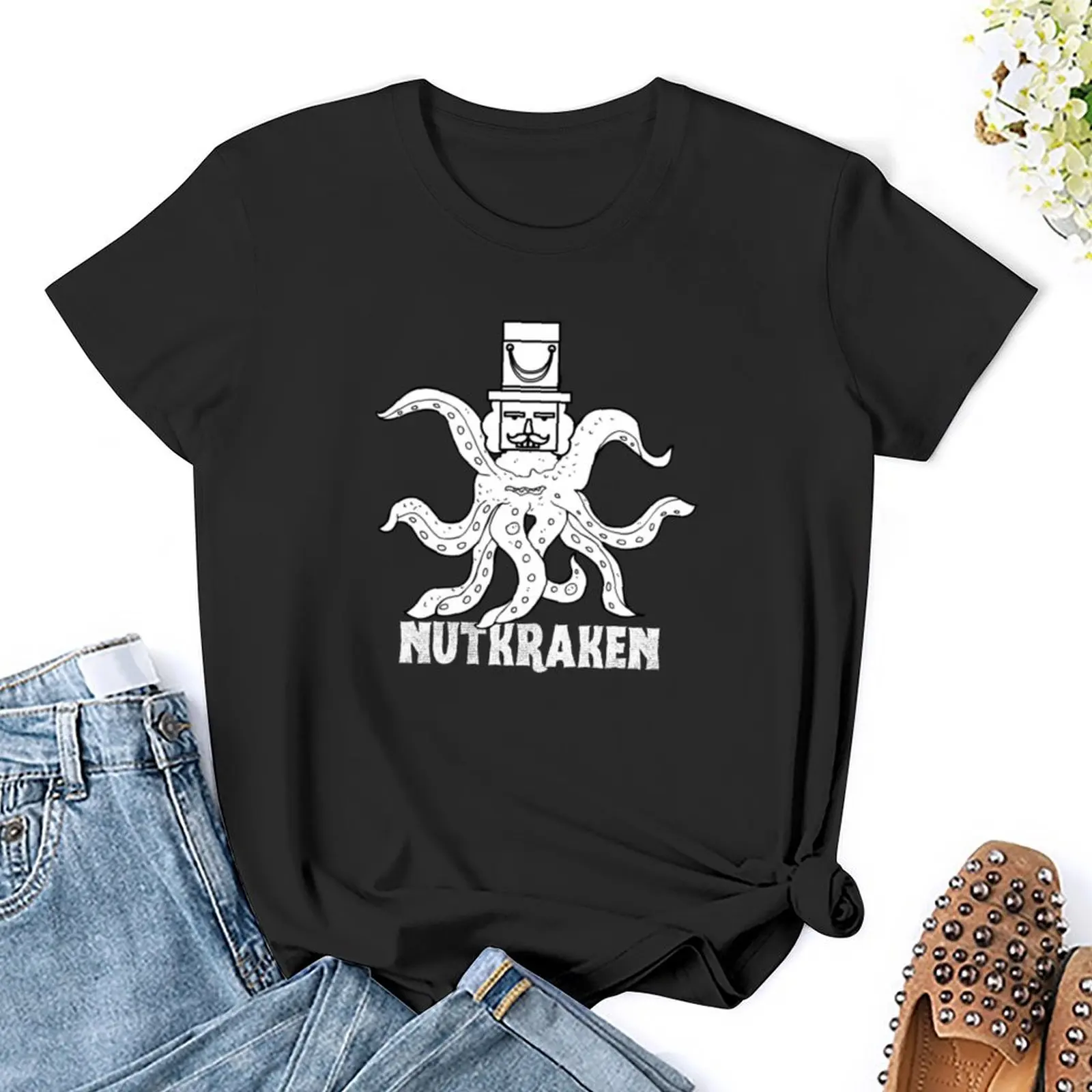 Nusskraken Weihnachten Octopus Kraken Nussknacker T-Shirt plus Größe Tops schwarz Sommer Damen bekleidung