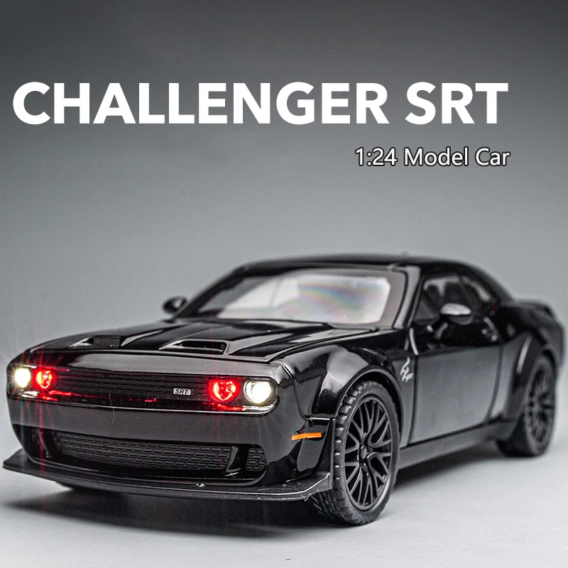 1:24 Simulated Srt Challenger Alloy Car Model Sound And Light Pull Back Toy Car Metal Sports Car Boys Collection Ornaments Gift