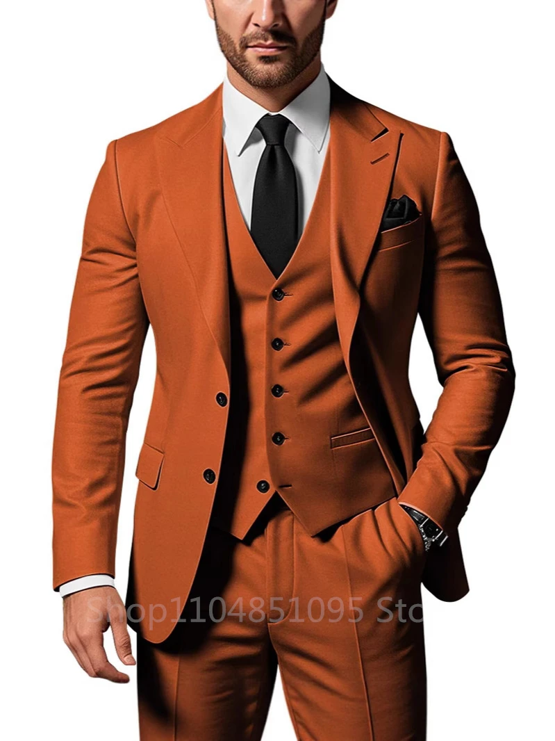 

3 Piece Solid Wedding Men Suits Formal Groom Tuxedos Prom Party Male Suits Fashion Men Clothing Set Peak Lapel Jacket Pants Vest