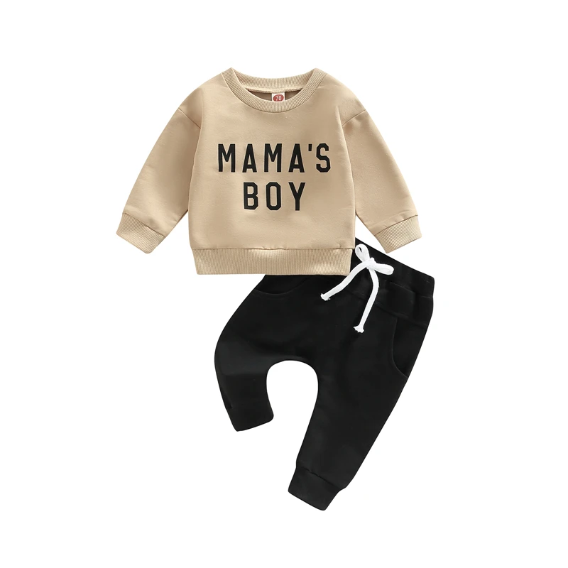 

Newborn Baby Boys Clothing Set Long Sleeve Crew Neck Letters Print Sweatshirt with Elastic Waist Sweatpants Fall Outfit