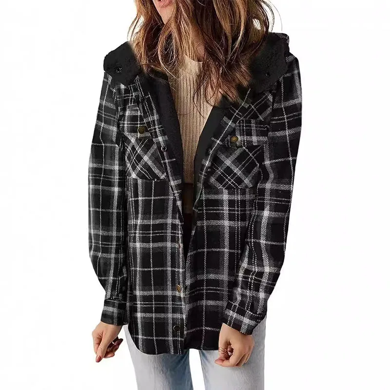 Autumn Hoodie Women's Casual Sweatshirt Creative Hoodie Matching Streetwear Plaid Hooded Wool Coat High Quality Hoodie CYXX170