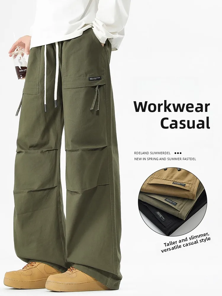 

Casual American High Street Workwear Loose Straight Leg Trousers for Men Multi ket Trendy Long Pants Autumn Winter New Arr...