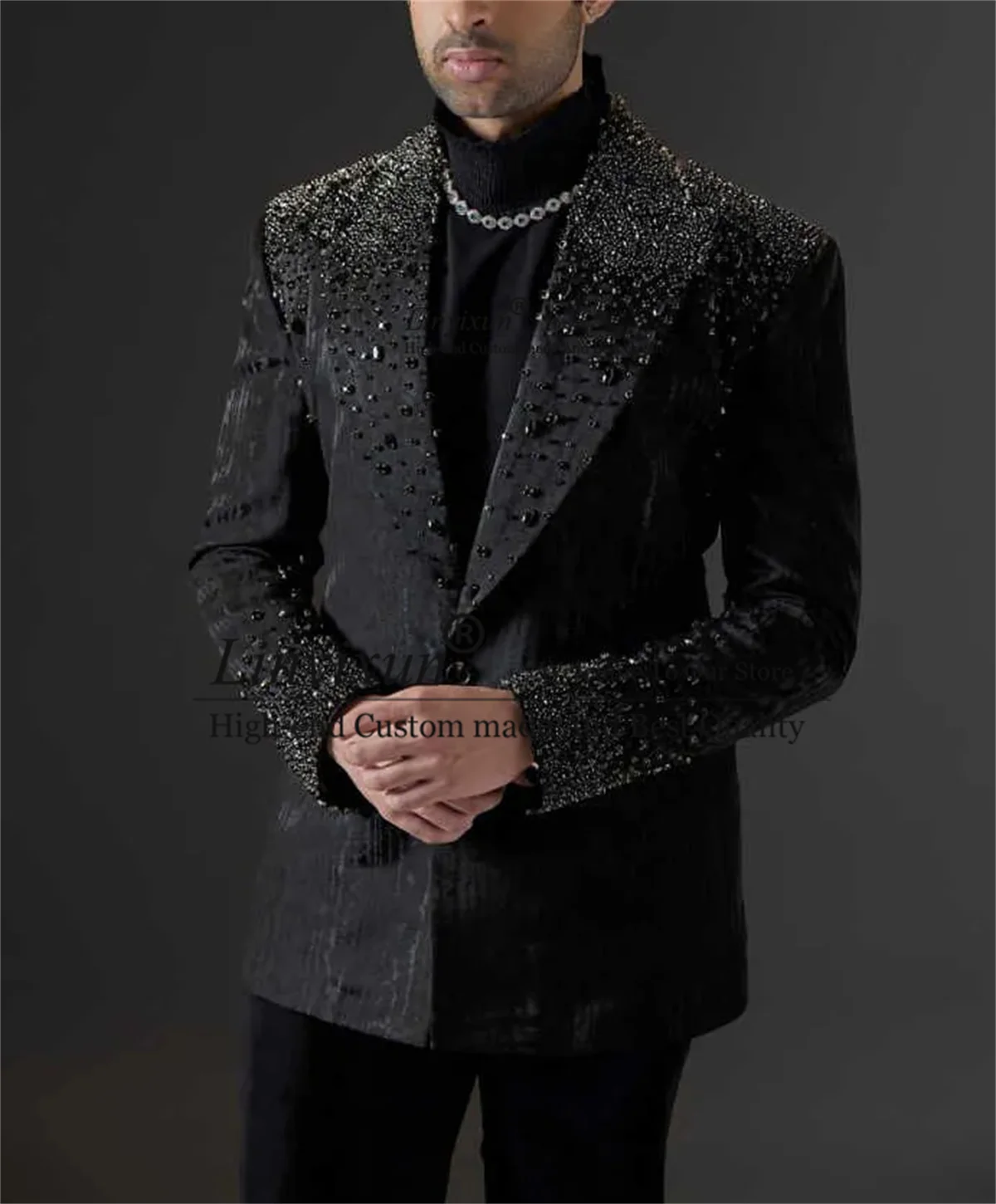 

Sparkly Diamond Gem Tuxedos Men Suits 2 Pieces Sets Groom Blazer Slim Fit Wedding Party Outfit Customized trajes para hombre