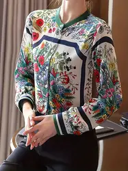 Chinese style flower print shirts for ladies Fashion women's blouses Spring summer long sleeve Blouse Female Tops Blusas Mujer