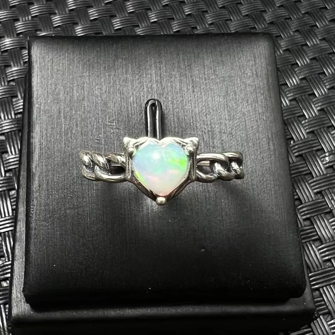 

1 Pc Fengbaowu Natural Colorful Opal Heart Ring 925 Sterling Silver Reiki Healing Stone Jewelry Gift