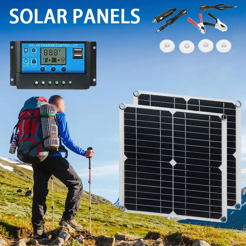 Solar Panel 12V System Kit Camping USB DC Tablet Outdoor 30W Power Portable Waterproof Battery Charger