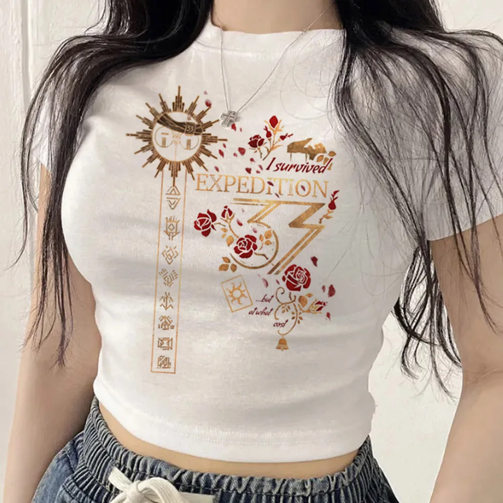 Expedition 33 crop top ladies vintage korean fashion meme party baddie tshirt goth gothic manga y2k