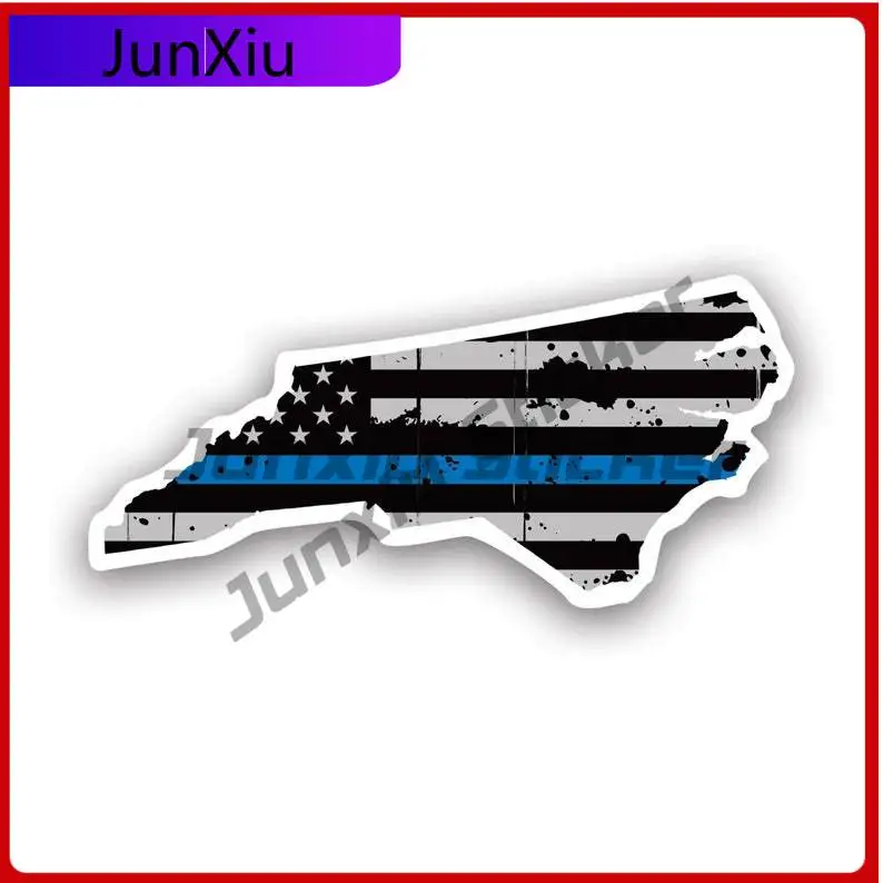 

Distressed Thin Blue Line North Carolina State Shaped Subdued Us Flag Sticker Sticker Uv Protected Police Nc Car Sticker Vinyl