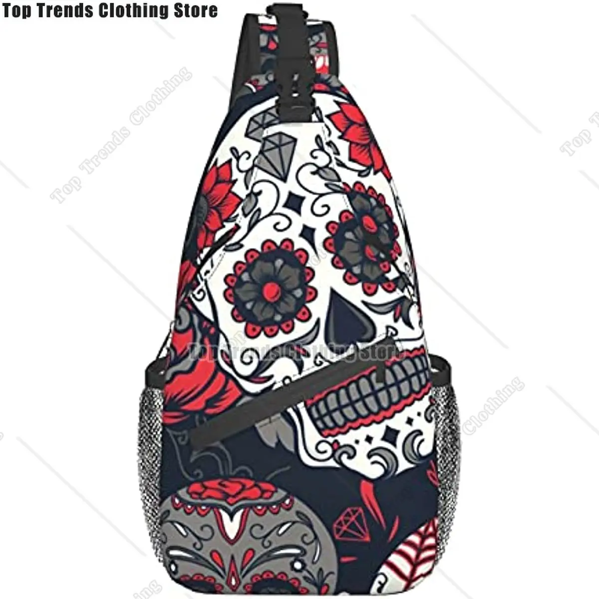 Day Dead Colorful Sugar Skull Floral Sling Backpack Chest Bag Waterproof Crossbody Shoulder Bag, Lightweight Hiking Daypack