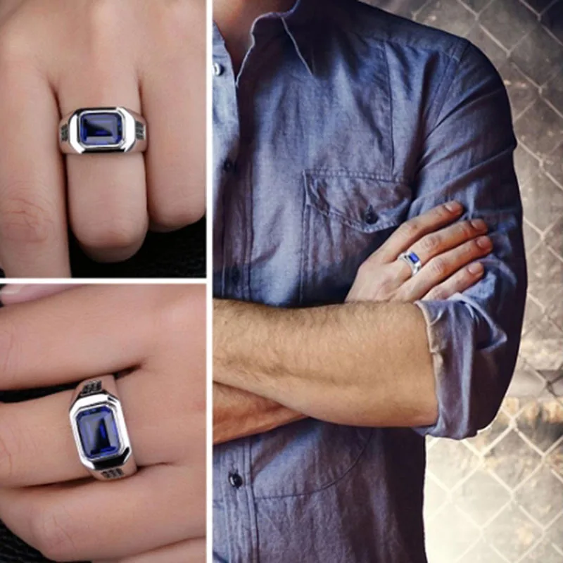 BOCAI New 100% Pure S925 Silver Jewelry Classic Dark Blue Cubic Zirconia 3A Personalized Atmosphere Punk Trend Men\'s Ring