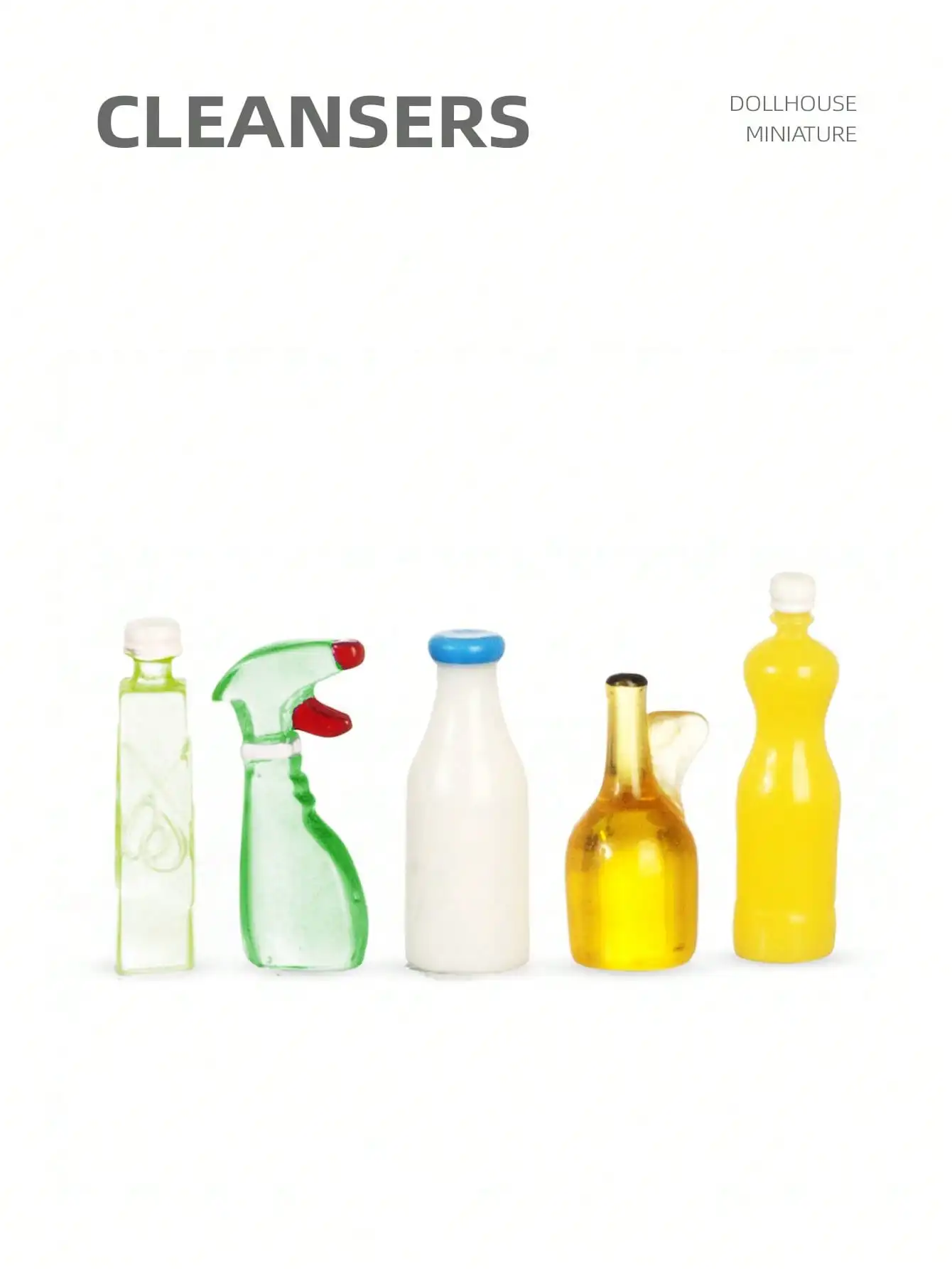 

Набор из 5 миниатюрных бутылочек для кукольного домика: миниатюрные бутылочки-спреи для чистящих средств и модели бутылок для кулинарного масла в масштабе 1:12, декор для сцен с ванными комнатами.