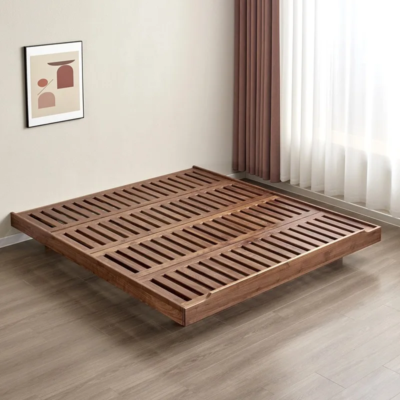 North American black walnut suspended bed, no bedside bed, tatami small apartment all solid wood short bed