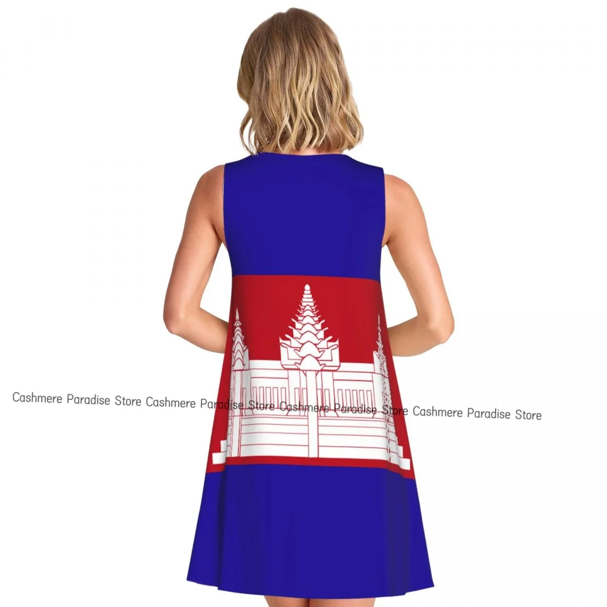 فستان نسائي بعلم كمبوديا فساتين صيفية كاجوال تي شيرت لتغطية الشاطئ فستان بدون أكمام #2