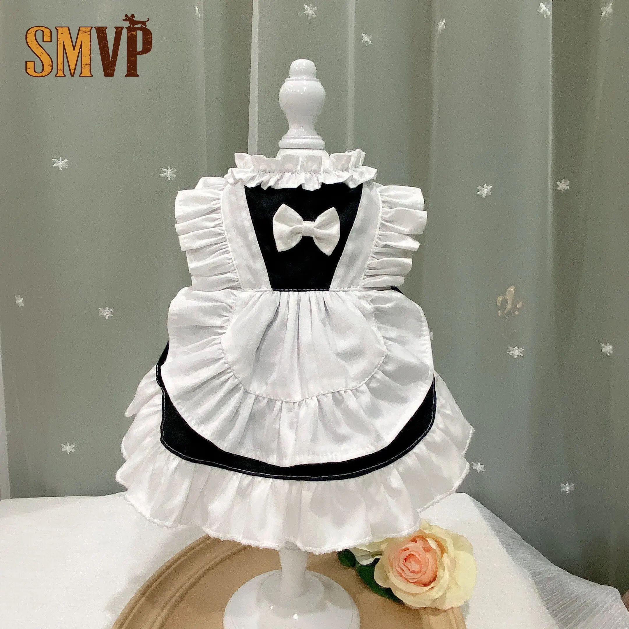 

Black and White Maid Lolita Sweet Girly Style Pet Cat Puppy Skirt Pet Birthday Party Dog's formal dress