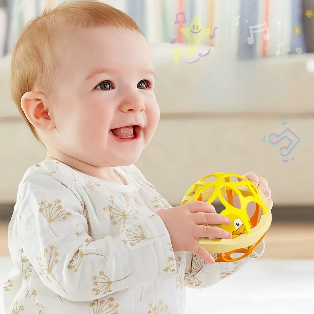 กระดิ่งมือและลูกบอลธีมเป็ดสีเหลือง - ของเล่นเสริมประสาทสัมผัสแบบโต้ตอบสำหรับเด็กวัยหัดเดิน ของเล่นเสริมทักษะการเรียนรู้เพื่อพัฒนาทักษะการเคลื่อนไหว