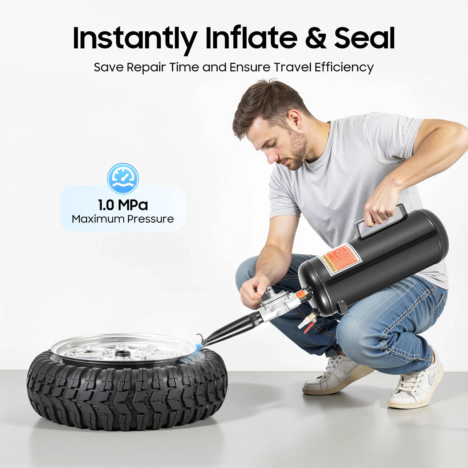 Air Tire Bead Sealer 8L Tire Bead Seater voor banden, draagbare bandenpomp voor motorfietsen en voertuigen op batterijen - afbeelding 2