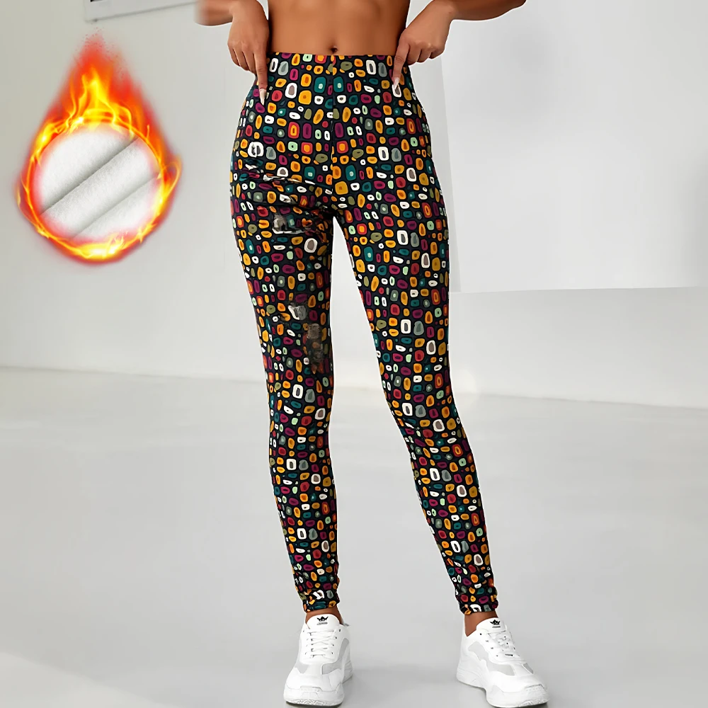 

Mia Muse Autumn Leggings 2025 Women's Chic Geometric Print Natural Waist Fitting Slim Sporty Ankle Leggings
