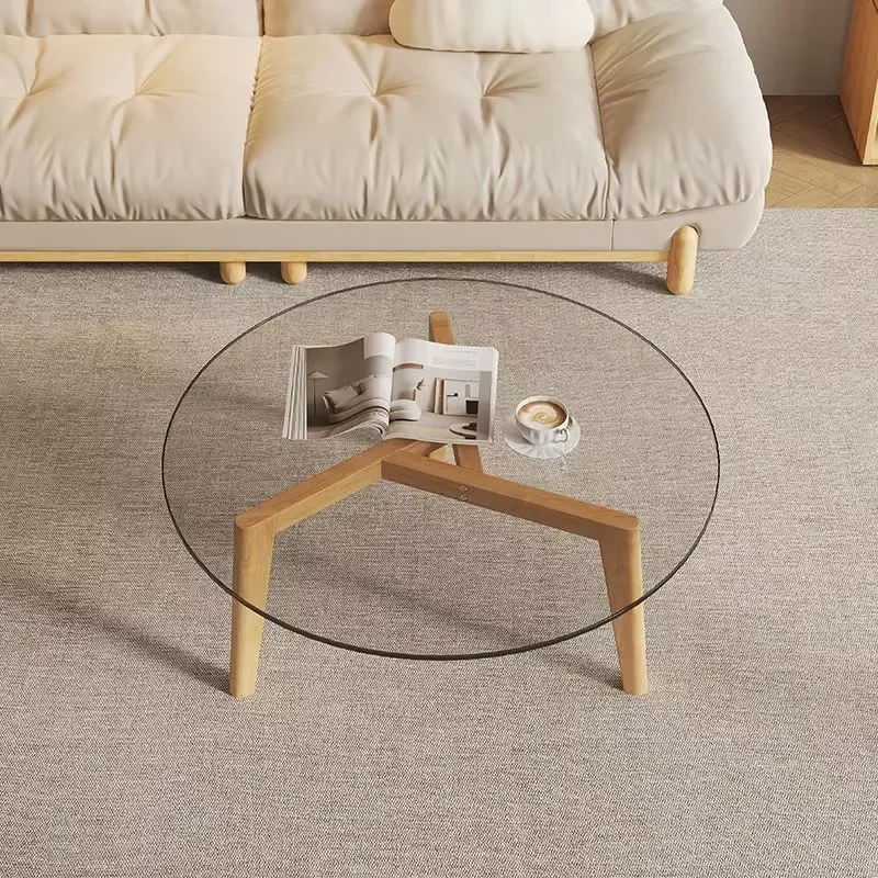 Designer-style Small Tempered Glass Coffee Table Modern Minimalist Side Table Wood Frame Lightweight Transparent Table