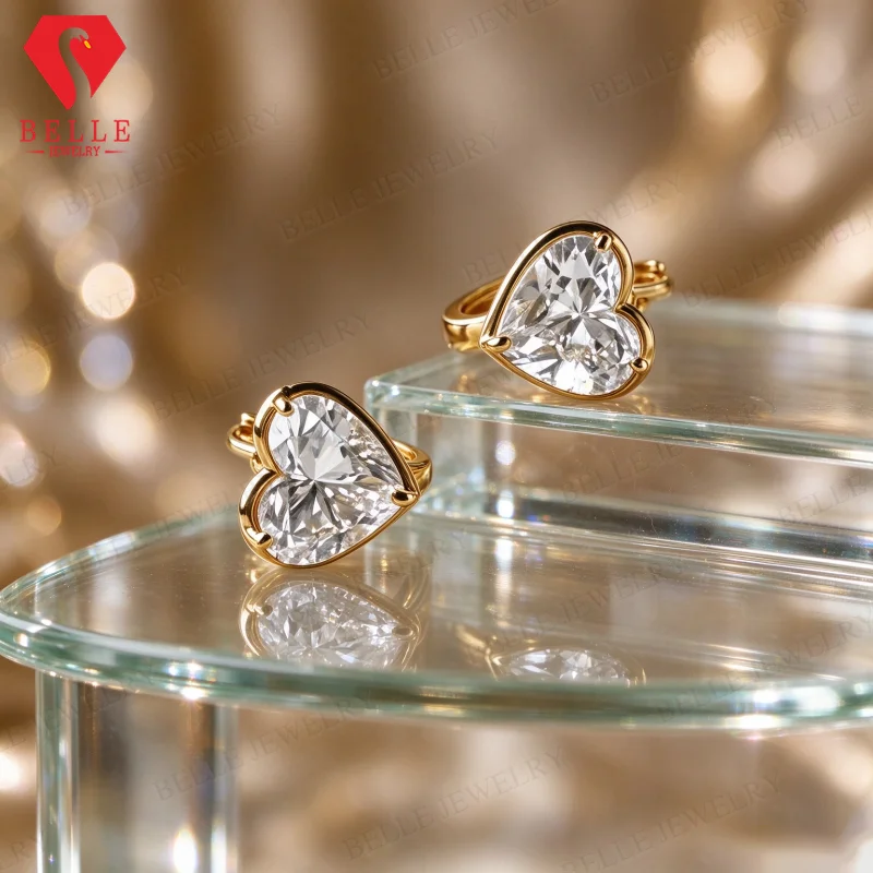 Lab Grown Diamond Earrings Heart Shape 925 Sterling Silver 10K 14K 18K Gold Factory Direct Tarnish Resistant Women Stud Earrings