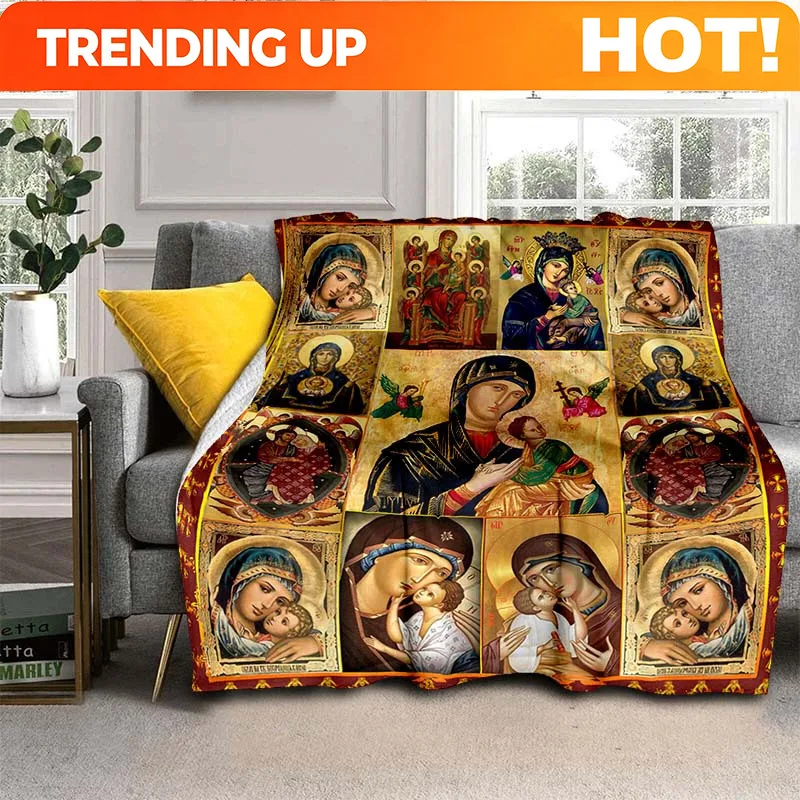 Customize 1pc Virgin Mary Blanket, Warm And Soft Lightweight Flannel Throw For Sofa, Bed, Travel, Camping, Livingroom, Office, C