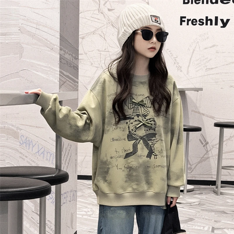 New Spring Children Tie Dye Sweatshirt With Bow for Girls Fashion Pullover Coat Kids Sweatershirts 5 6 7 8 9 10 11 12 13 14 Yrs