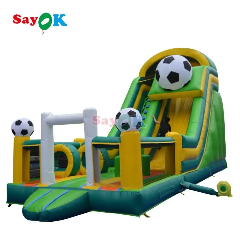 SAYOK 10x4x6mH Giant Inflatable Football Slide with Bouncer Inflatable Combo Soccer Slide for Kids Adult Outdoor Games