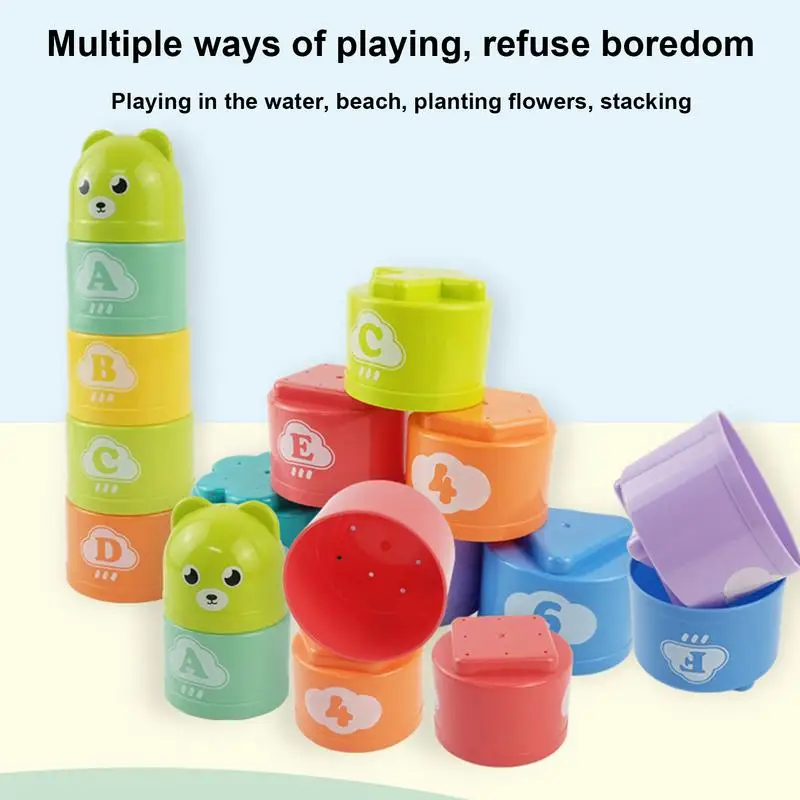 Anzahl & Buchstaben Baby Stapelbecher Spielzeug Baby Frühes Lernspielzeug Nesting Cup Spielzeug Baby Badespielzeug Montessori Spielzeug