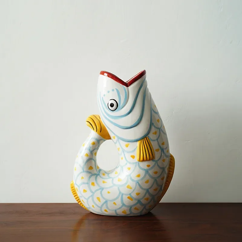 Ceramic Vase Abstract Fish Shape Ceramic Jar Pot Cartoon Fish Flower Vases Flowerpot Handmade Pot Home Decoration Accessories