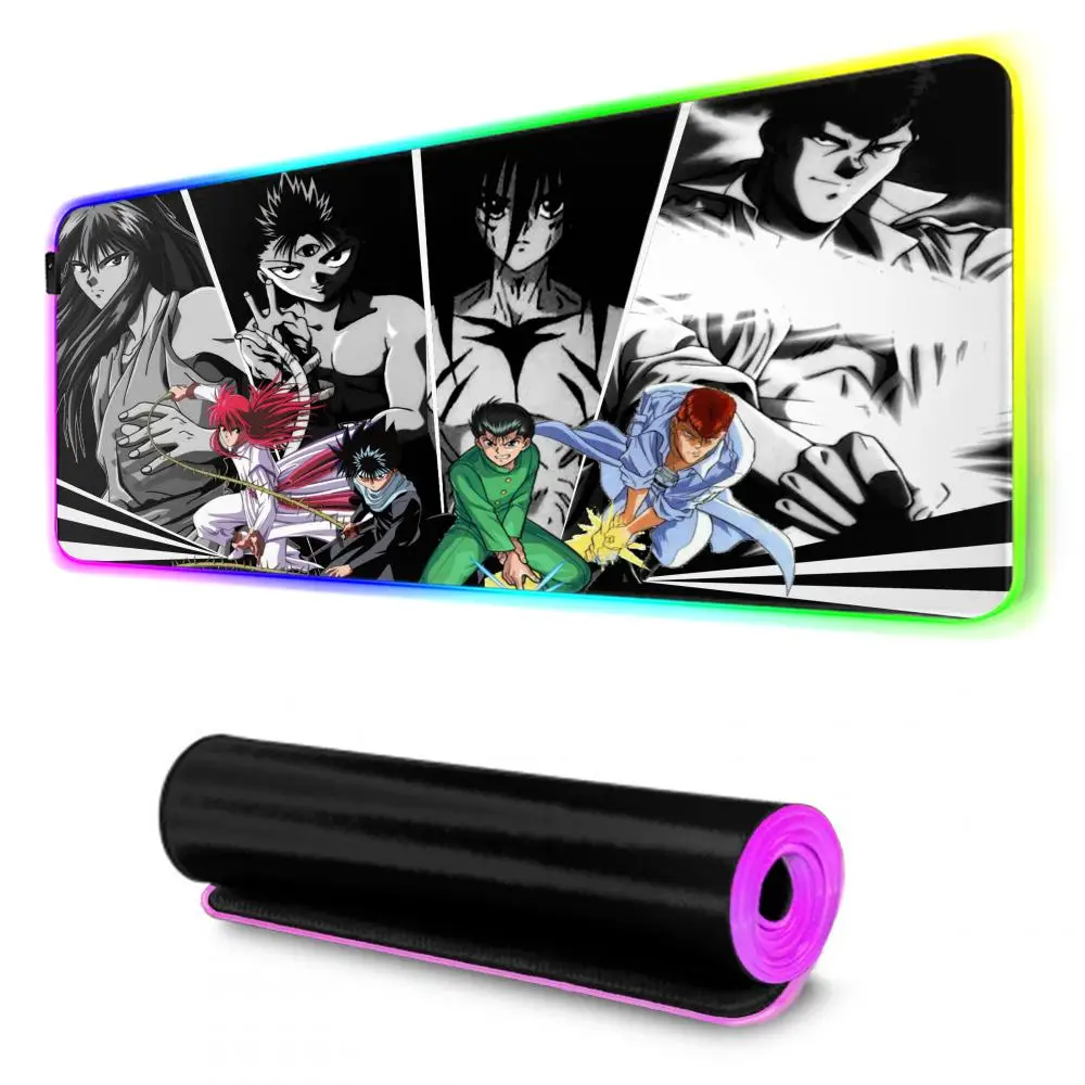 YuYu Hakusho Mouse Pad Gamer Rgb Desk Mat Back Light Led Mousepad Setup Gaming Accessories Deskmat Big Mousepad Backlight