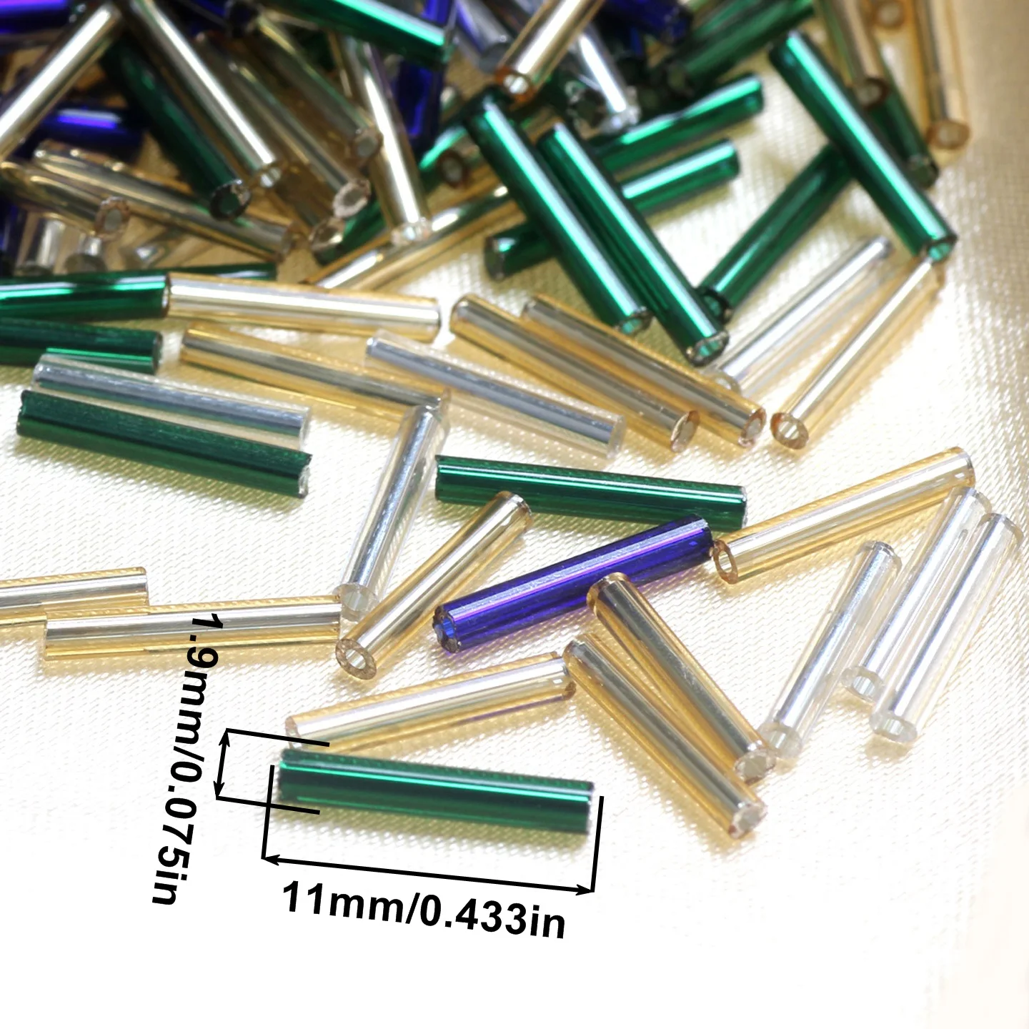 20g/Lot 11mm Gold Silver Blue Green Color Glass Seed Bugle Beads Tube DIY Necklace Bracelet Earrings Jewelry Making Accessories