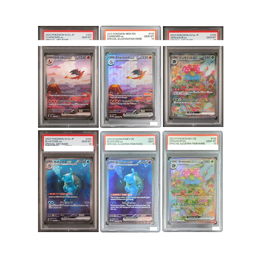 2023 Tarjeta PTCG DIY POKEMON 151 # 199 200 198 MEW EN VENUSAUR BLASTOISE CHARIZARD Grado de autenticación GEM MT 10 Tarjeta de juguete para regalo