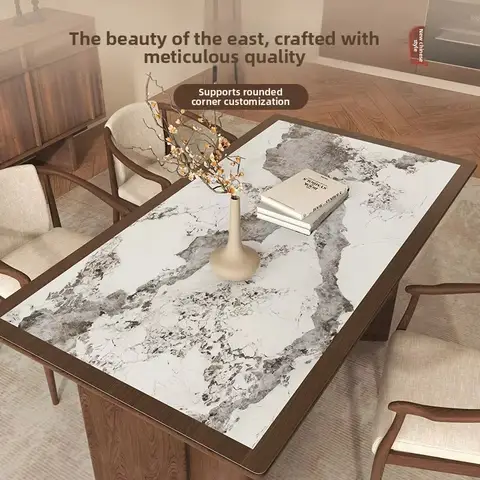 Premium Marble Pattern Table Mat Waterproof Oil Resistant Leather Table Cover Rectangle Wooden Dining Table Protector