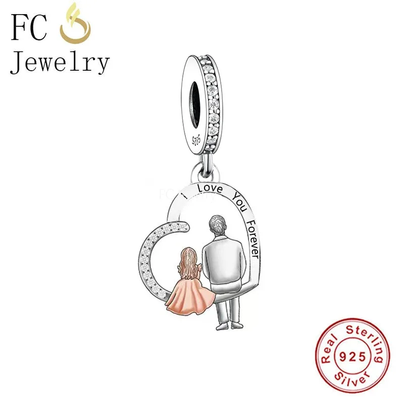 FC Jewelry Fit Original Charm Bracelet 925 Silver Dad And Daughter I Love You Bead For Making Women Birthday Father Day Berloque