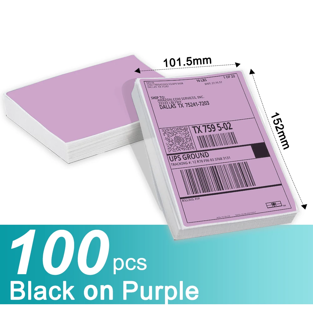 100 sheets 100x150mm Thermal A6 Size Shipping Labels Purple Label Stickers Roll for Phomemo PM-241BT/D520/246S Waybill Printer